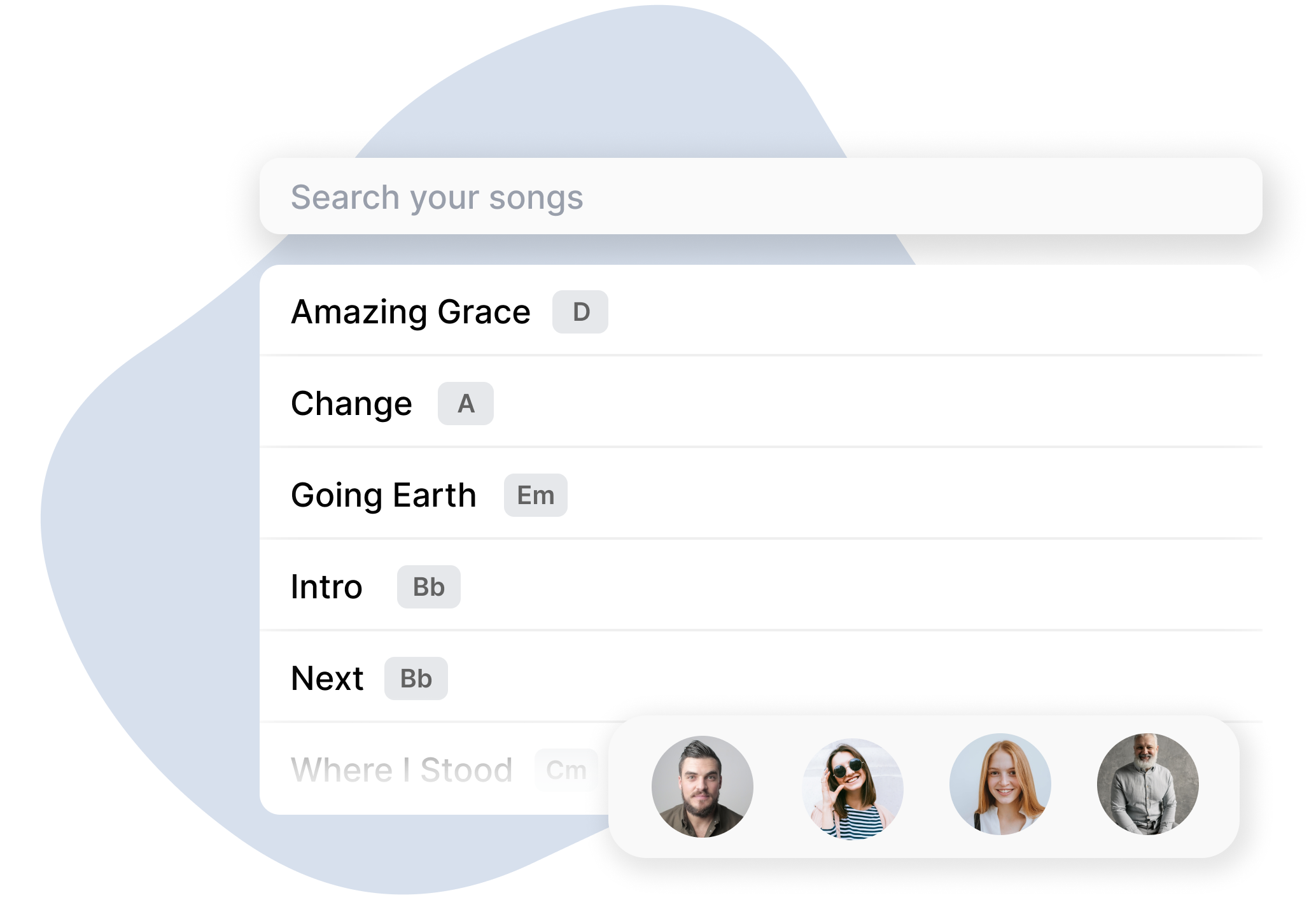 Picture of songs list and search bar